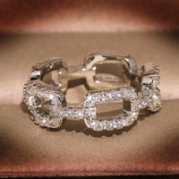 925 New Silver Color Chain Ring with Bling Zircon Stone Rings for Women 💍