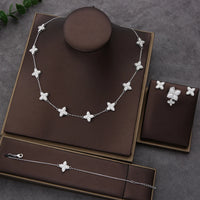 4pcs Luxury Flower Statement Necklace earring ring BraceletJewelry Set 💎