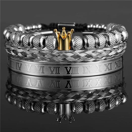 - Luxury Royal King Crown Bracelet Set For Men Stainless Steel Bangle 👑