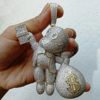 ALEC M Cubic Zirconia Paved Bling Iced Out Give Dollars Money Pendants Necklace💎