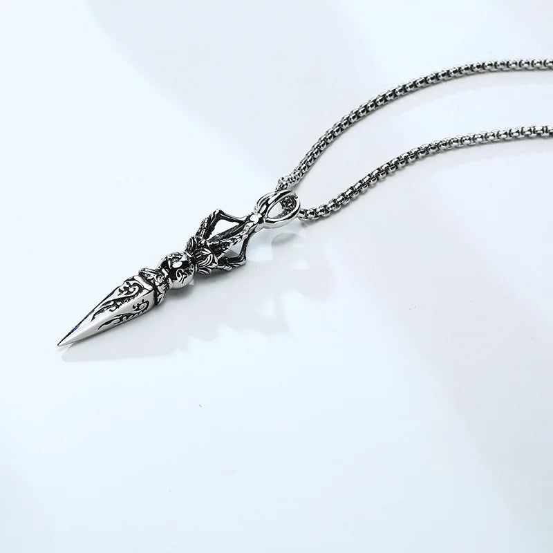 GANDHANRA STAINLESS STEEL VAJRA DAGGER PATRON SAINT AMULET NECKLACE✨