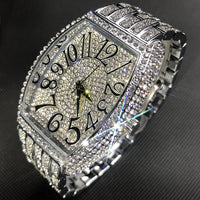 Luxury Ice Out Mens Watches Popular Tonneau Full Diamond Silver Geneva 💎