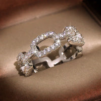 925 New Silver Color Chain Ring with Bling Zircon Stone Rings for Women 💍