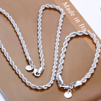 High quality 925 Sterling Silver 4MM Women Men chain Male Twisted Rope Necklace ✨