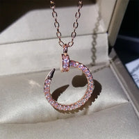 Full Diamond Nail Necklace Luxury Curved Nail Round Pendant 💎