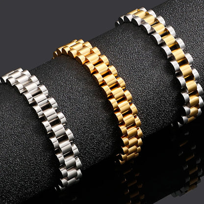 Watch Strap 10MM Wide Chain Bracelet Men Luxury Gold Color Stainless Steel✨
