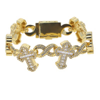 Iced Out Cross Infinity Charm Bracelet Micro Paved Cubic Zirconia Cuban Chain✨