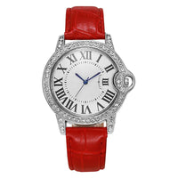 Luxury Women's Leather Strap Watch with Diamond Inlay, Water Diamond Wine Barrel ⌚️