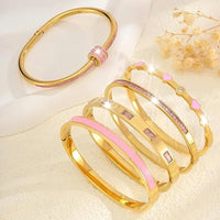 18K Gold Plated Stainless Steel Pink Crystal Love Heart Bracelet Jewelry ✨