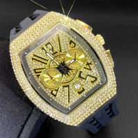 Luxury Iced Out Watches Men Casual Blue Silicone Strap Quartz Wristwatch ⌚️