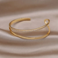 Fashion jewelry two-color plated zircon letter X opening bracelet 💎