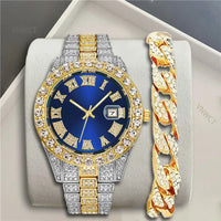 Luxury Men Watch Diamond Watch 2pcs Wrist Male Watch Rhinestone 💎