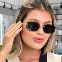 Rimless Oval Sunglasses for Women Trendy Metal Frame Frameless Square⌚️