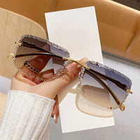 Luxury Rimless Square Sunglasses Vintage Metal Diamond Cutting 🕶️
