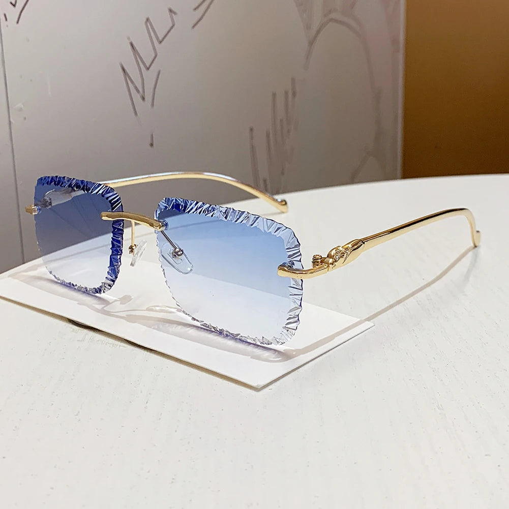 Luxury Rimless Square Sunglasses Vintage Metal Diamond Cutting 🕶️