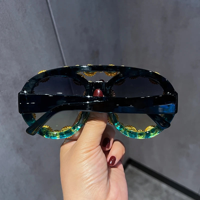 Luxury Gem Green Diamond Sun Glasses Personal Female UV400 🕶️