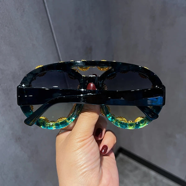 Luxury Gem Green Diamond Sun Glasses Personal Female UV400 🕶️