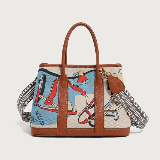 Graffiti Painted Canvas Patchwork Women'S Bag Printed Handbag Large Capacity Contrasting Tote Bag Single Shoulder Crossbody Bag