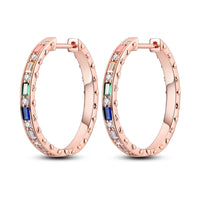 Original 925 Silver Rose Gold Flower Heart Square Loop Earrings Jewelry ✨