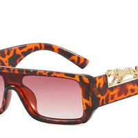 Square Frame One-piece Narrow-Brimmed Leopard Sunglasses 🕶️
