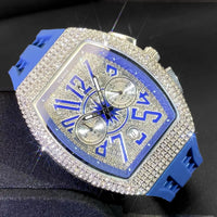 Luxury Iced Out Watches Men Casual Blue Silicone Strap Quartz Wristwatch ⌚️