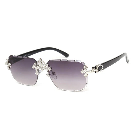 2025 Fashion Square Rimless Sunglasses for Women Cross Diamond Metal Frame Luxury Eyewear Cut Lens UV400 Shades Sun Glasses