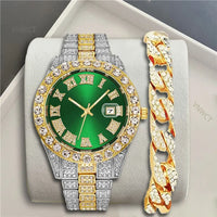 Luxury Men Watch Diamond Watch 2pcs Wrist Male Watch Rhinestone 💎
