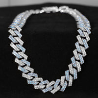 Luxury Watch Jewelry Set Iced Out Punk Blue&Silver Cuban Chain+Bracelet Diamond Watch💎