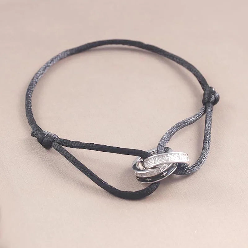 Diamond Adjustable Rope Bracelet Two Rings Interlock Stars ✨