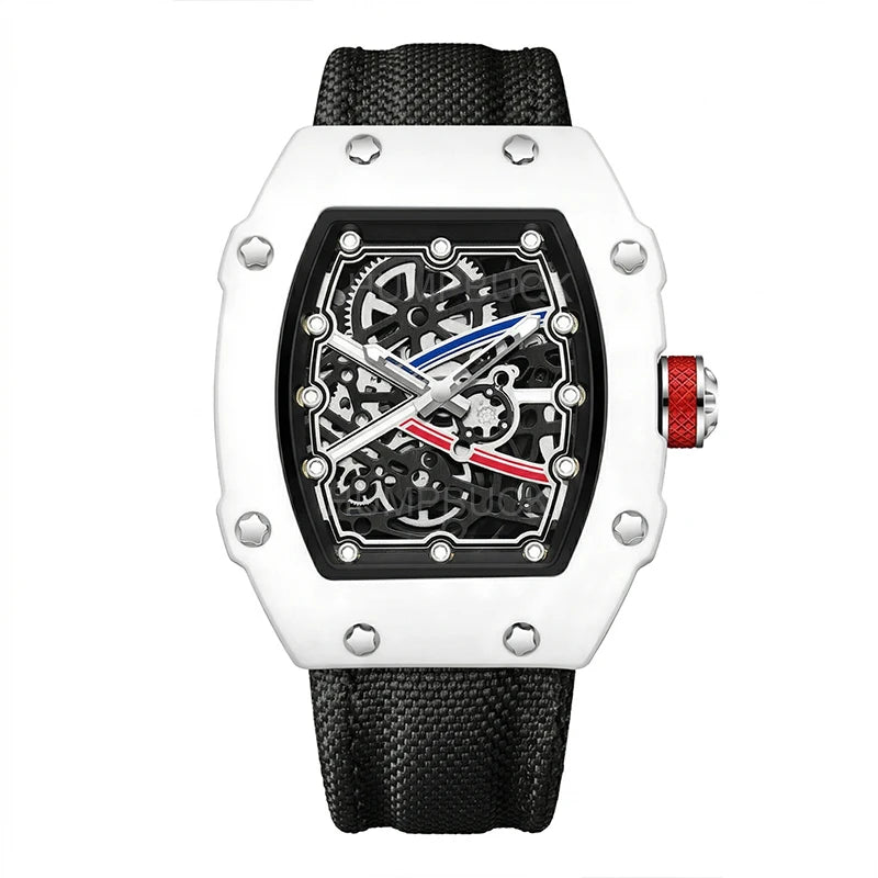 Stainless Steel Case with Sporty Nylon Strap Men's Ultra-thin Tonneau Quartz Watch ⌚️
