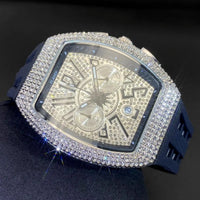 Luxury Iced Out Watches Men Casual Blue Silicone Strap Quartz Wristwatch ⌚️