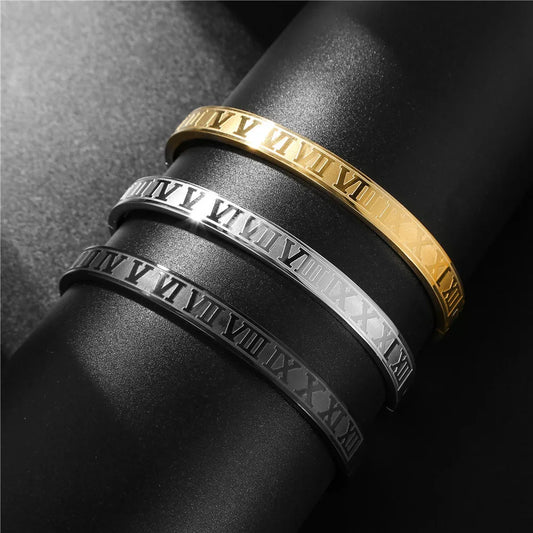 New Luxury Titanium Steel Bracelet Men 3 Colors Roman Alphabet Element Bangle ✨