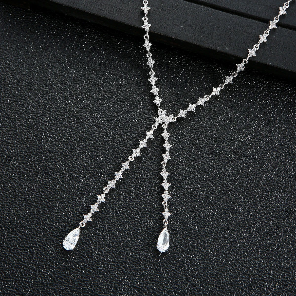 Luxury Geometric Water Drop Necklace Earrings Cubic Zirconia💎