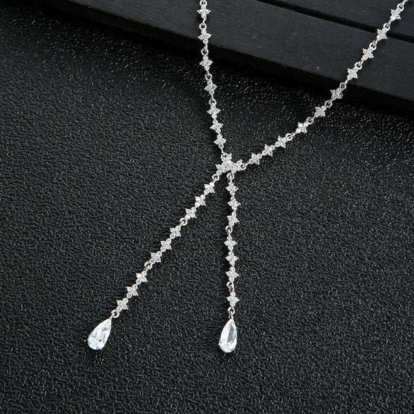 Luxury Geometric Water Drop Necklace Earrings Cubic Zirconia💎