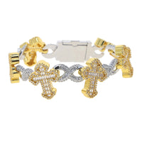 Iced Out Cross Infinity Charm Bracelet Micro Paved Cubic Zirconia Cuban Chain✨