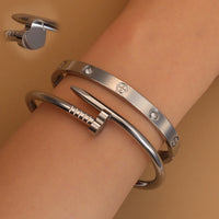Heart Shaped Zircon Stainless Steel Gold Color 2-in-1 Bracelet ✨