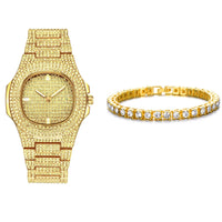 Luxury Iced Out Watches Bracelet Set Gold Silver Color Full Rhinestone 💎