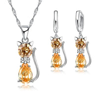 925 Silver  Cute Cat Shaped Necklace Hoop Earring Set 💎