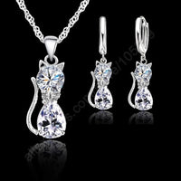 925 Silver  Cute Cat Shaped Necklace Hoop Earring Set 💎