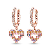Original 925 Silver Rose Gold Flower Heart Square Loop Earrings Jewelry ✨