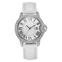 Luxury Women's Leather Strap Watch with Diamond Inlay, Water Diamond Wine Barrel ⌚️