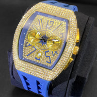 Luxury Iced Out Watches Men Casual Blue Silicone Strap Quartz Wristwatch ⌚️