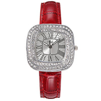 Luxury Square Ladies Full Star Diamonds Quartz Watch Casual Green Leather 💎