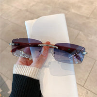Rimless Sunglasses For Men Women Wooden Pattern Luxury Brand Retro Sun Glasses ✨