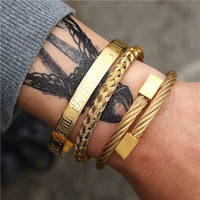 - Luxury Royal King Crown Bracelet Set For Men Stainless Steel Bangle 👑