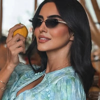 Cat Eye Rivet Rimless Sunglasses Women Luxury Sun Glasses Shades 🕶️