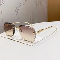 Luxury Rimless Square Sunglasses Vintage Metal Diamond Cutting 🕶️