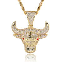 Bull Head Pendant Necklace For Men Hiphop Iced Out Bling Micro ✨