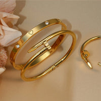 Heart Shaped Zircon Stainless Steel Gold Color 2-in-1 Bracelet ✨