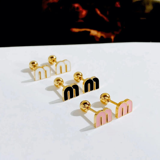 Stainless Steel Letter M Stud Earrings Brand Earrings ✨